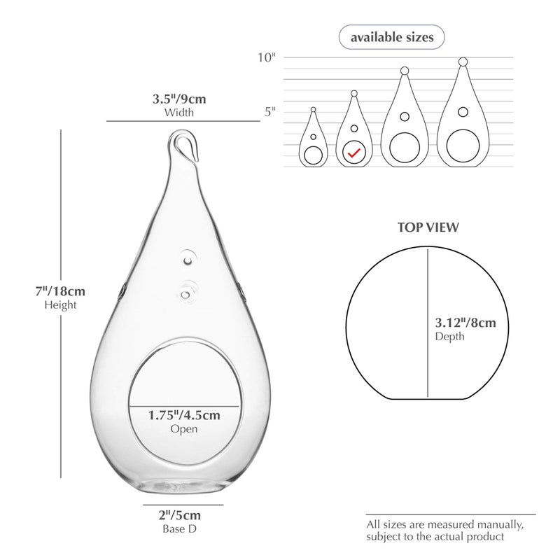 WGVI WGV Glass Hanging Plant Terrarium Bulk, Width 3.5", Height 7", Teardrop DIY Air Succulent Planter Clear Tea Light Votive Candle Holder, Wedding Event Office Home Outdoor Decor, 3 Pieces - Image 2